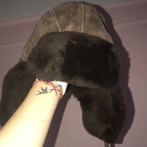 Shearling lined hat with ear warmers